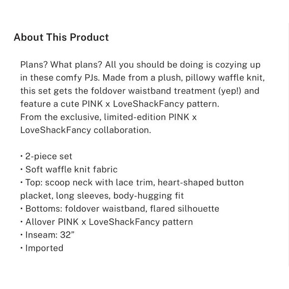 NWT blue fair isle VS pink x loveshackfancy waffle long thermal pj pajama set - Picture 5 of 13